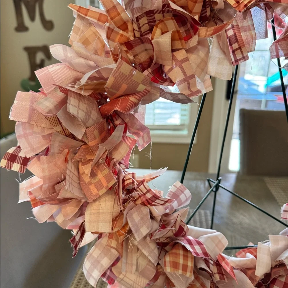 Hand Crafted Plaid Wreath - Red and Pink